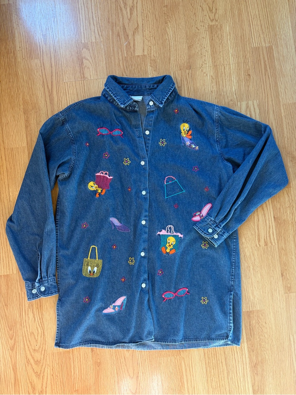 Embroidered Tweety Bird Denim Shirt
